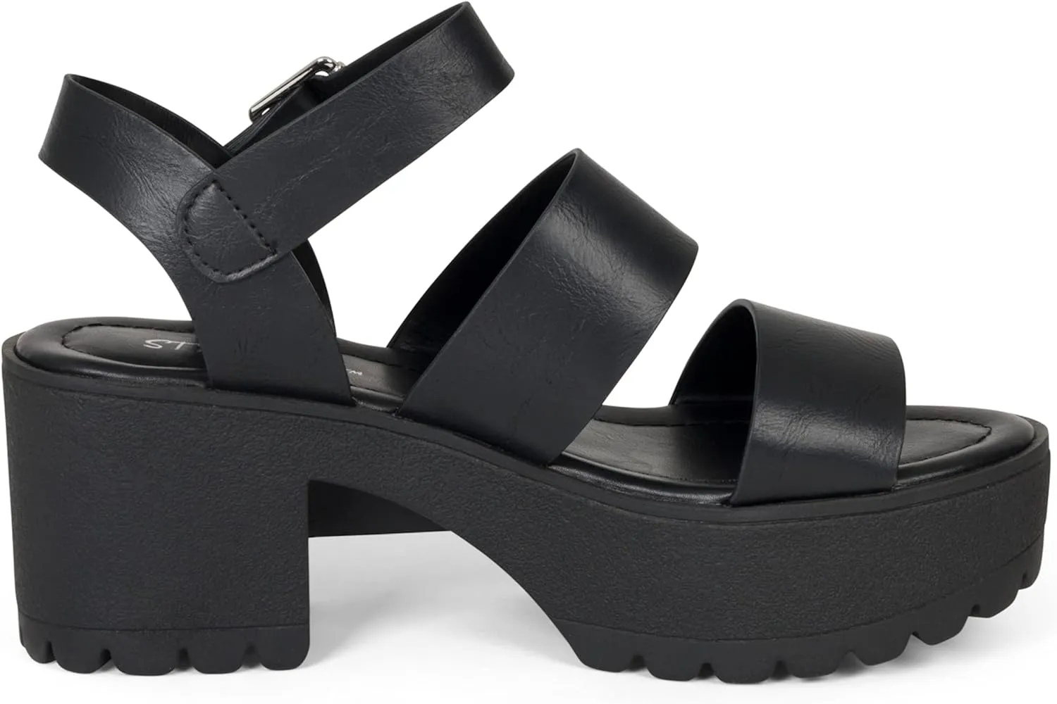 STYLISH S MARIA-S - Womens Open Toe Double Band Chunky Block Heel Lug Sole Platform Sandals With Adjustable Ankle Buckle