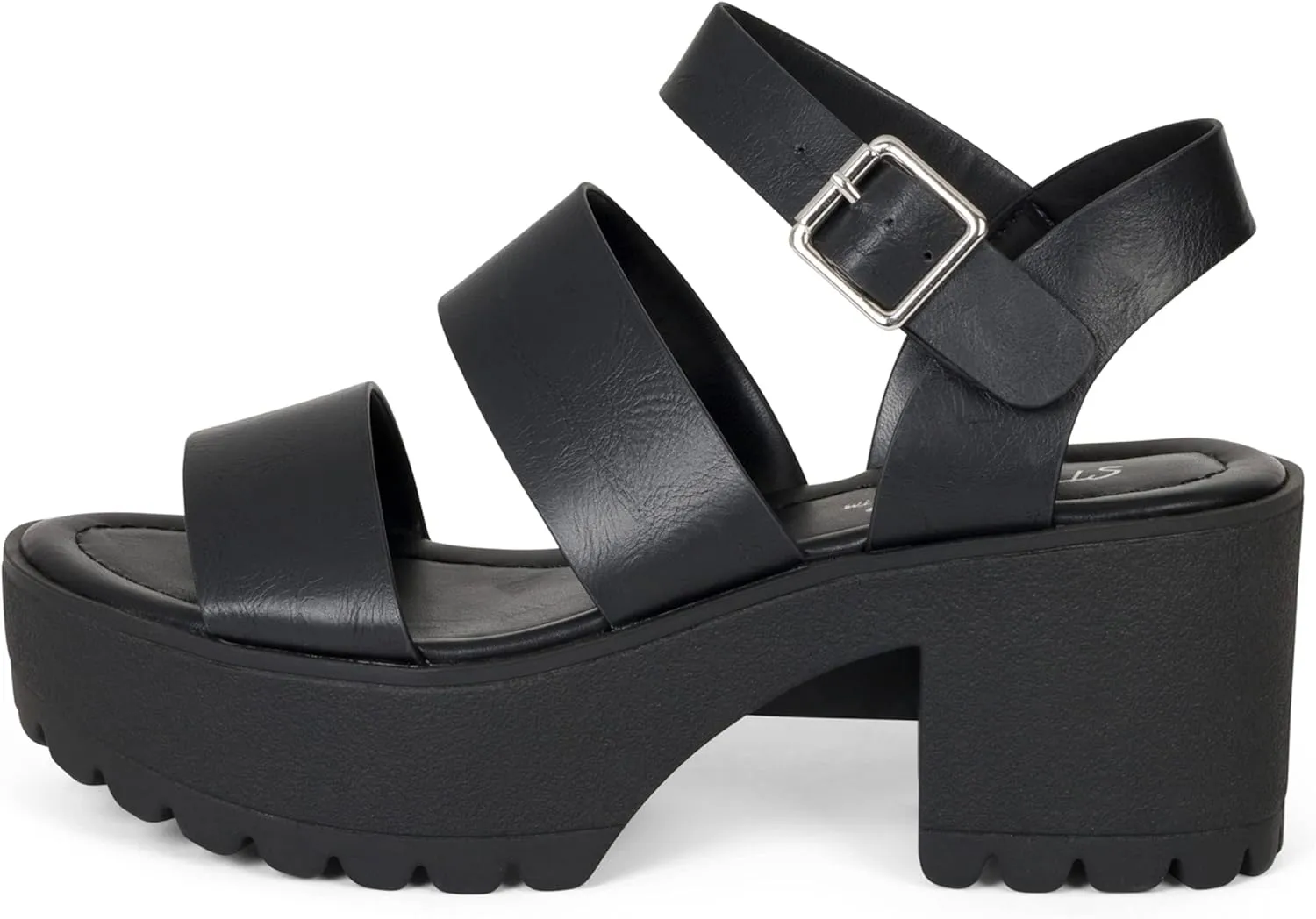 STYLISH S MARIA-S - Womens Open Toe Double Band Chunky Block Heel Lug Sole Platform Sandals With Adjustable Ankle Buckle