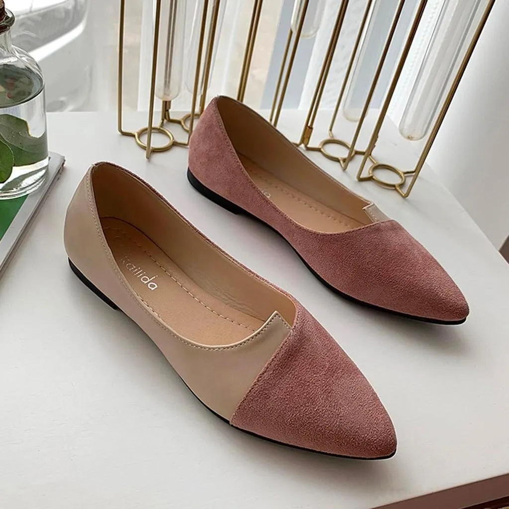 Suede Flat Shoes for Women Comfort Slip On Loafers Pointed Toe Ballet Flats Shoes Casual Dress Shoe Nude Flats