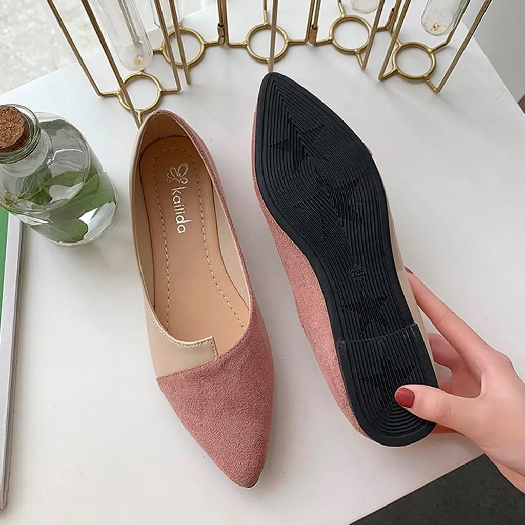 Suede Flat Shoes for Women Comfort Slip On Loafers Pointed Toe Ballet Flats Shoes Casual Dress Shoe Nude Flats