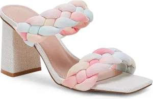 Syktkmx Women's Braided Heeled Sandals Backless Square Open Toe Block Slide Sandals
