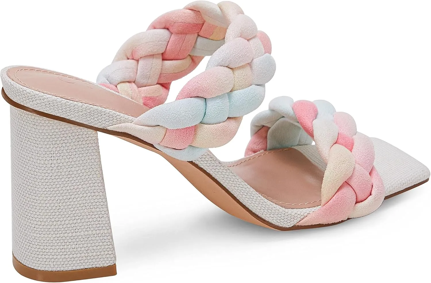 Syktkmx Women's Braided Heeled Sandals Backless Square Open Toe Block Slide Sandals
