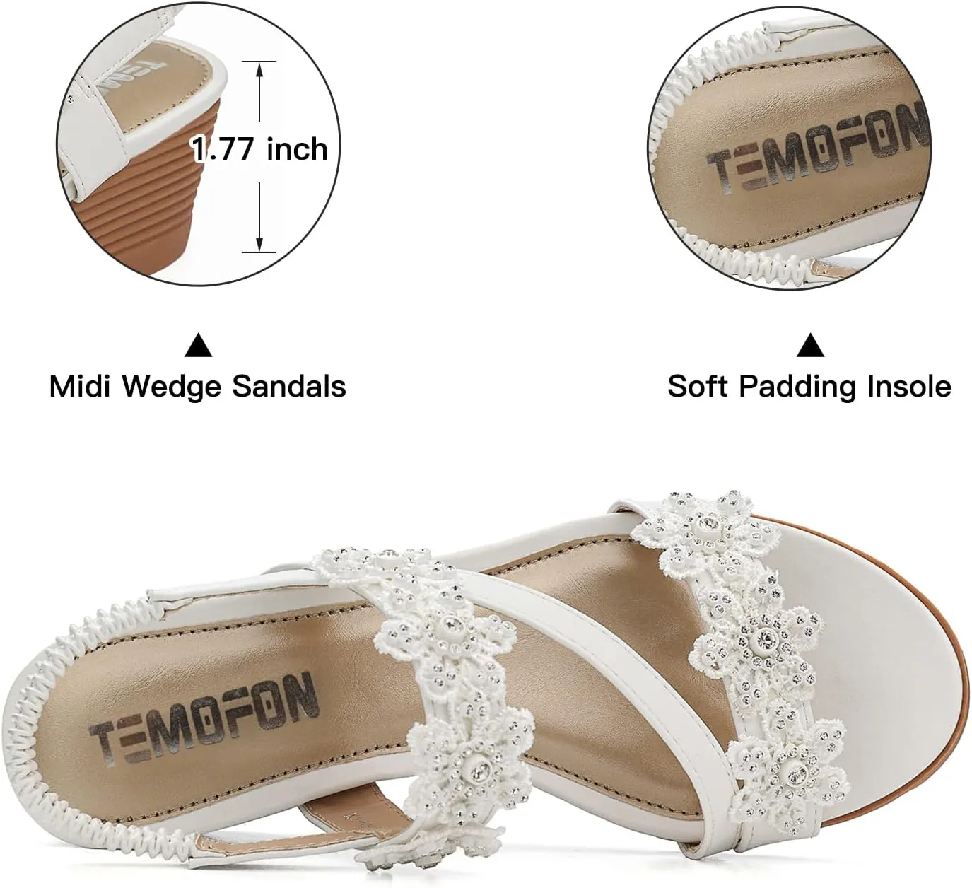 TEMOFON Wedge Sandals for Women Dressy: Summer Open Toe Elastic Ankle Strap - Comfortable Bohemian Low Wedge Sandals