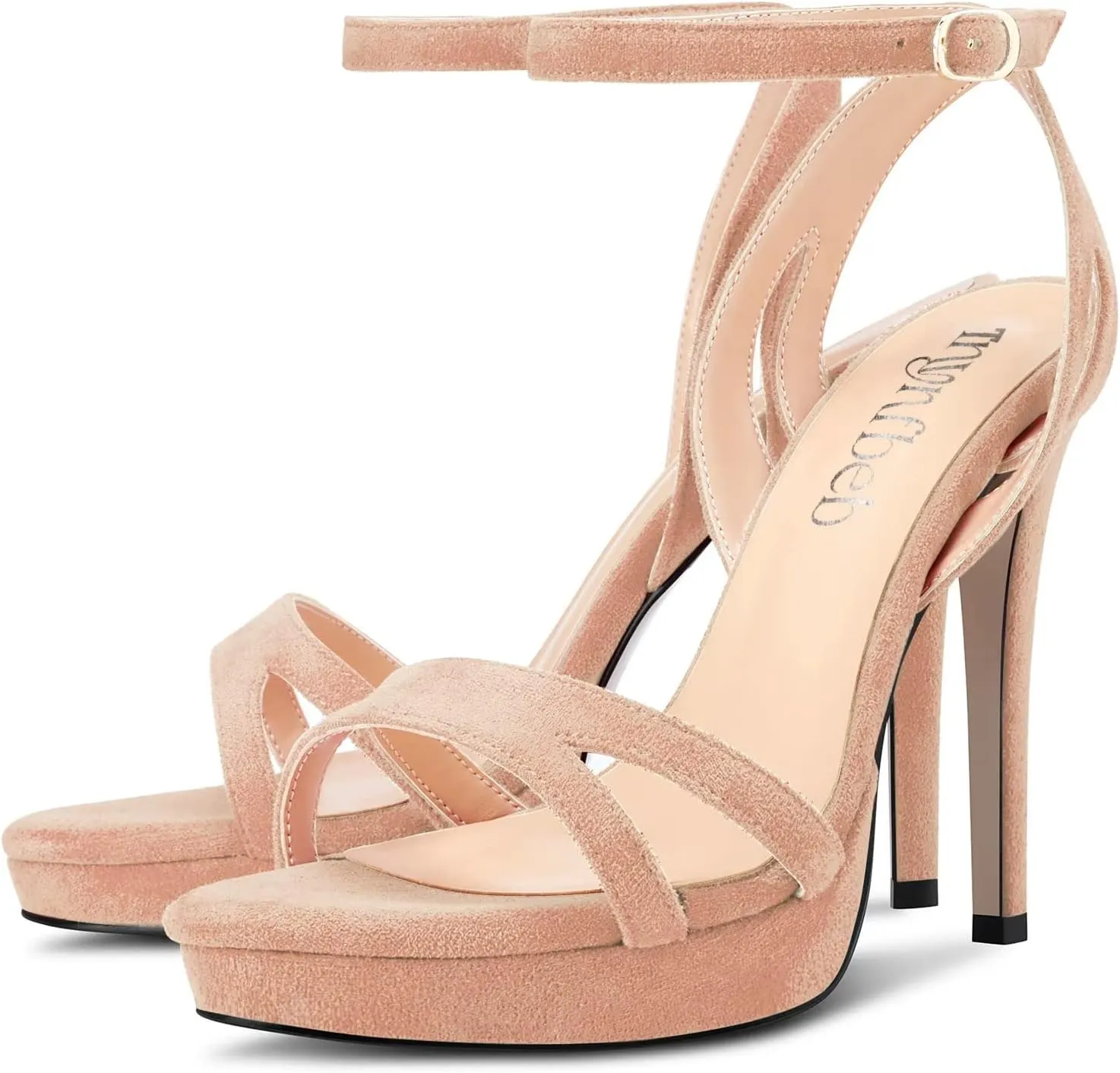 TNYNFBEB Women Stiletto High Platform Heel Peep Open Pointed Toe Sandals Ankle Strap Buckle Party Cute 4.7 Inches Heels