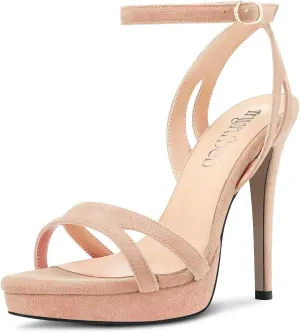 TNYNFBEB Women Stiletto High Platform Heel Peep Open Pointed Toe Sandals Ankle Strap Buckle Party Cute 4.7 Inches Heels