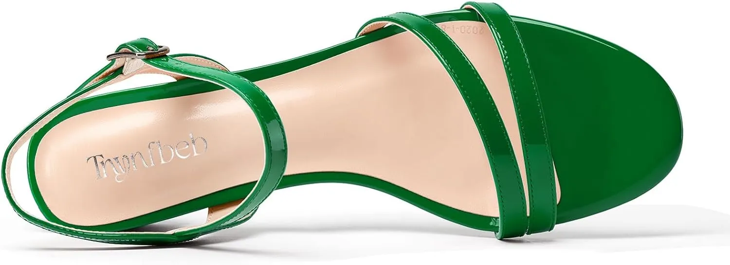 TNYNFBEB Womens Chunky Block Low Heel Open Toe Sandals strappy Ankle Strap Slingback Buckle Prom Dress Patent Leather 1.2 Inches Heels