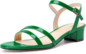 TNYNFBEB Womens Chunky Block Low Heel Open Toe Sandals strappy Ankle Strap Slingback Buckle Prom Dress Patent Leather 1.2 Inches Heels