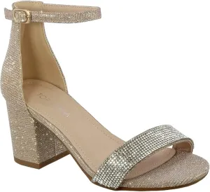 TOP Moda Women's Fashion Ankle Strap Chunky Low Heel Dress Sandal Glitter Shoes