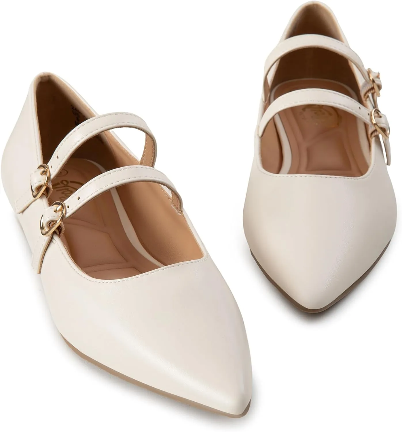 Trary Flats for Women Closed Pointed Toe Mary Jane Shoes Women Comfortable Slip on Ballet Flats Dressy Shoes Adjustable Strap PU Leather Mary Janes Loafers
