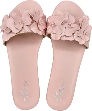 TruFox Women's Flower Flat Sandals Dressy Open Toe Sandals Comfortable Slip On Summer Slide Sandals