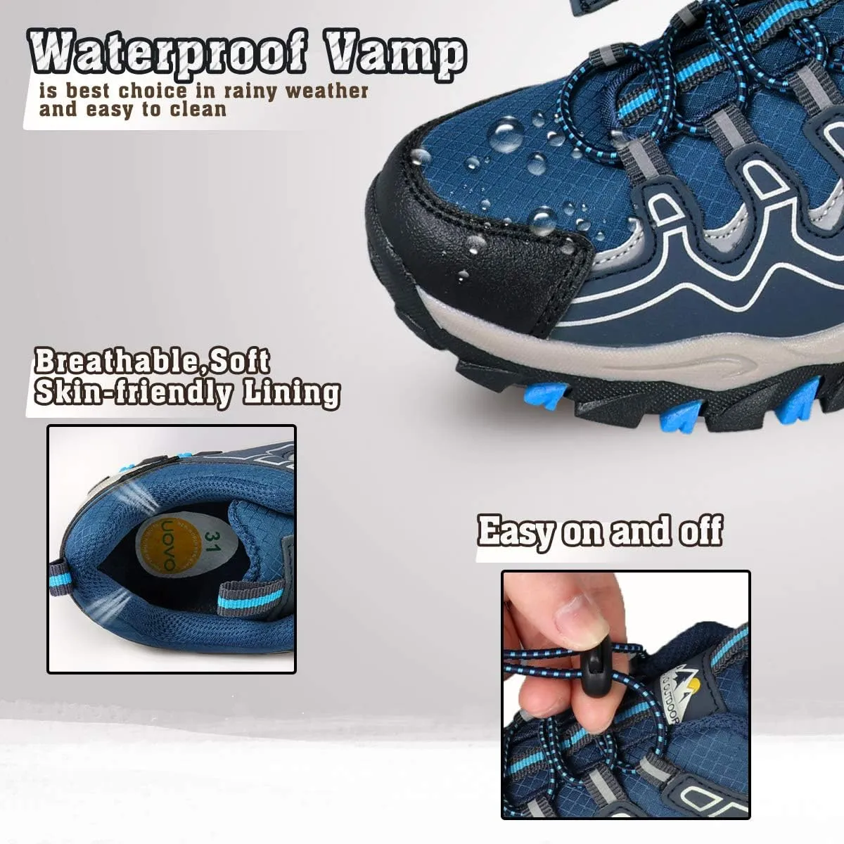 UOVO Boys Shoes Boys Sneakers Boys Tennis Running Shoes Waterproof Hiking Shoes Kids Athletic Outdoor Sneakers Slip Resistant(Little/Big Boys)