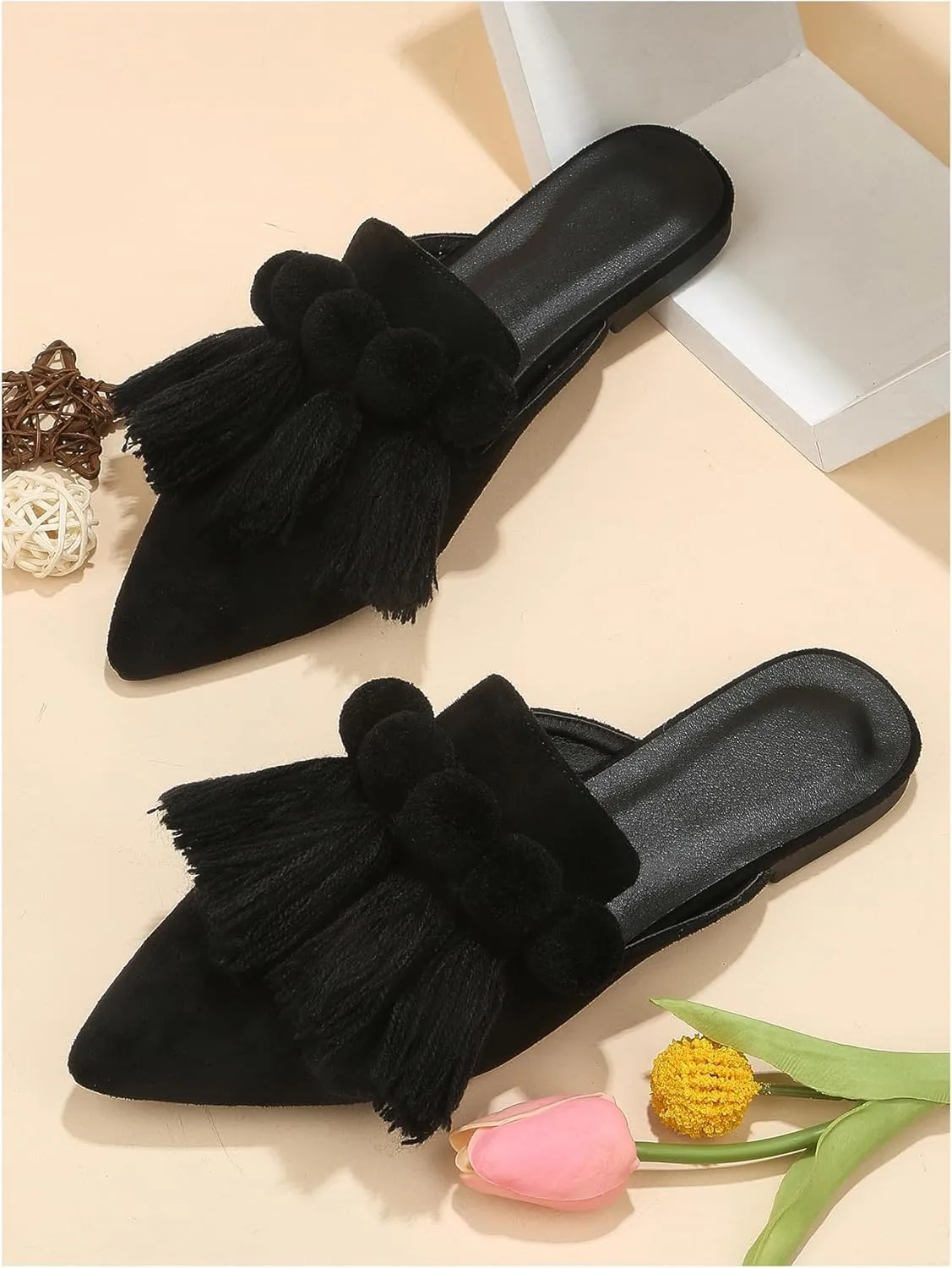 Verdusa Women's Dress Shoes Slip On Flats Comfortable Pointed Toe Mules Dressy Casual Loafers Shoes