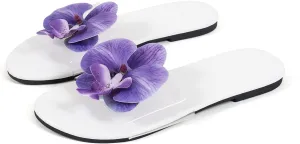 Verdusa Women's Flower Clear Flat Sandals Summer Open Toe Sandals Slip On Slides