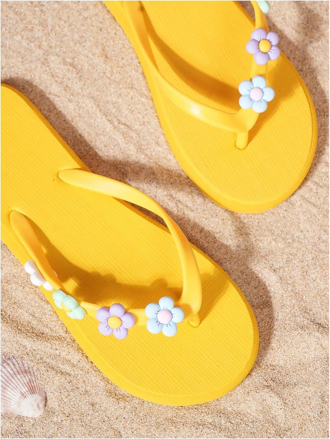 Verdusa Women's Vacation Floral T Strap Thong Sandals Summer Open Toe Flat Flip Flops
