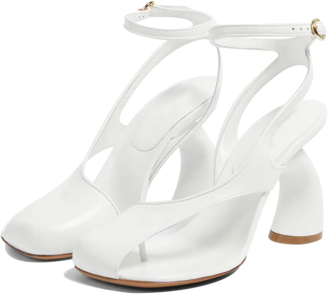 Vertundy Women's Flip Flop Heels High Heeled Sandals Leather Chunky Square Toe Adjustable Ankle Strap Buckle Dress Fashion Sandals