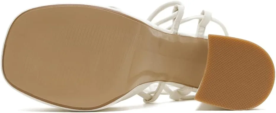 Vertundy Women's Platform Chunky Heel Sandals - Lace up Block High Heels Square Open Toe Strappy Dress Shoes for Party Dressy Summer Sexy