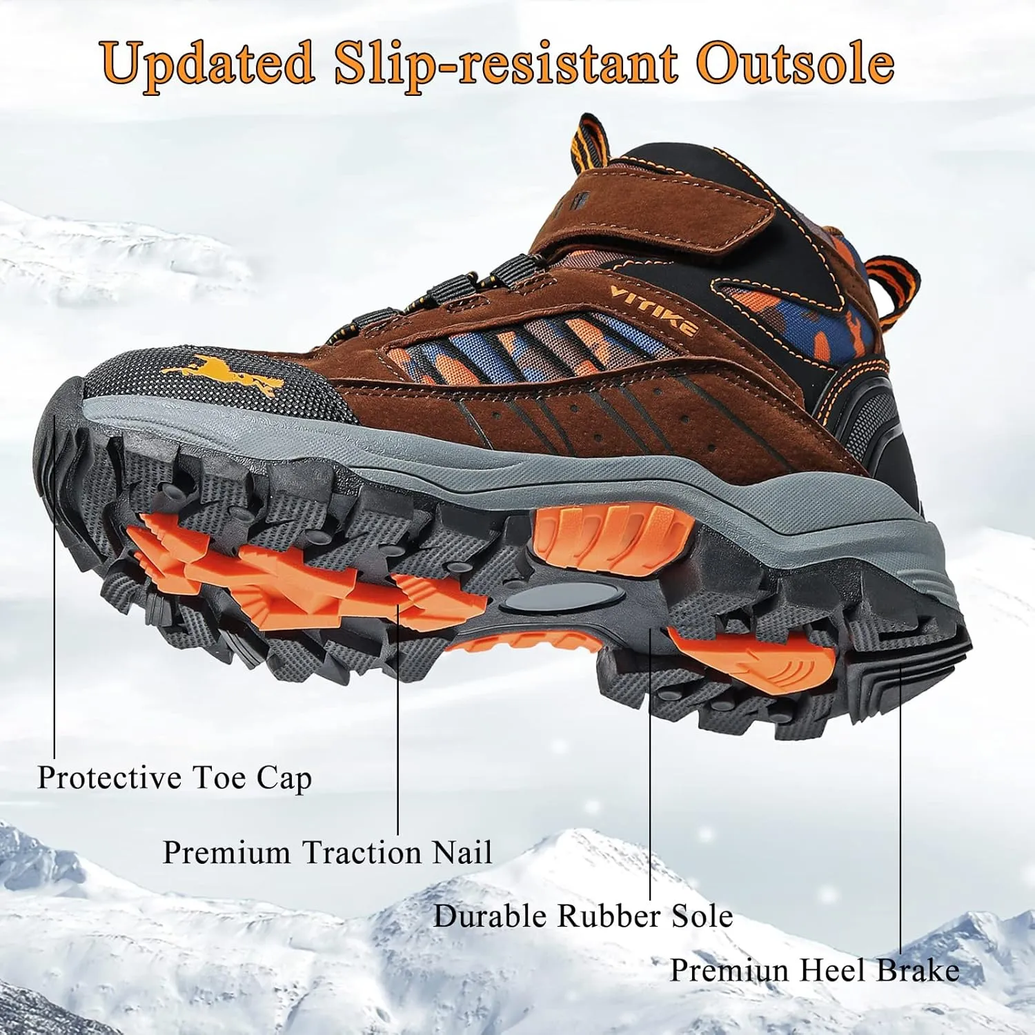 VITUOFLY Boys Hiking Boots Kids Hiking Shoes Girls Outdoor Warm Winter Snow Boots Adventure Trekking Shoes Anti-skid Sneakers Steel Buckle Durable Comfortable