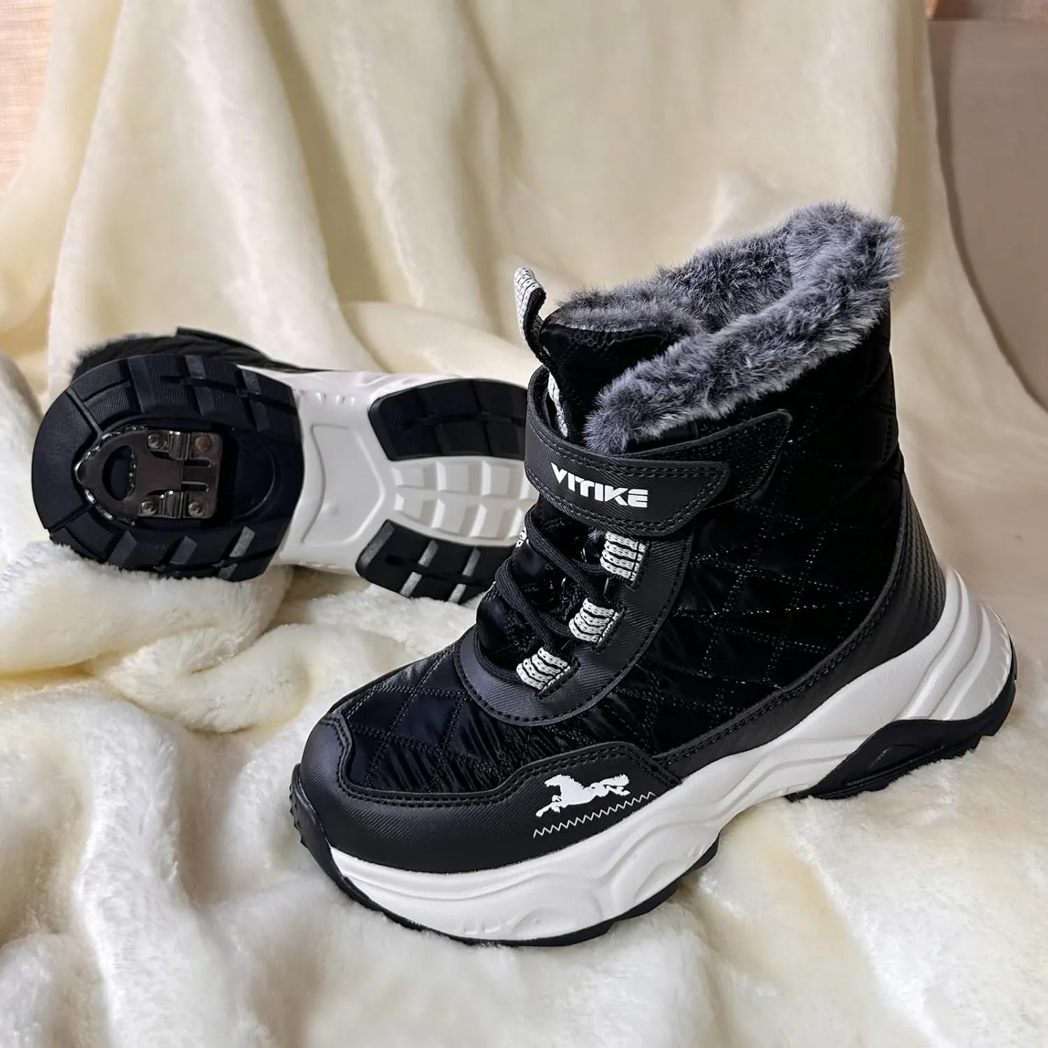VITUOFLY Boys Hiking Boots Kids Hiking Shoes Girls Outdoor Warm Winter Snow Boots Adventure Trekking Shoes Anti-skid Sneakers Steel Buckle Durable Comfortable