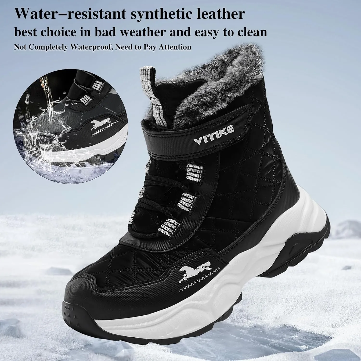 VITUOFLY Boys Hiking Boots Kids Hiking Shoes Girls Outdoor Warm Winter Snow Boots Adventure Trekking Shoes Anti-skid Sneakers Steel Buckle Durable Comfortable