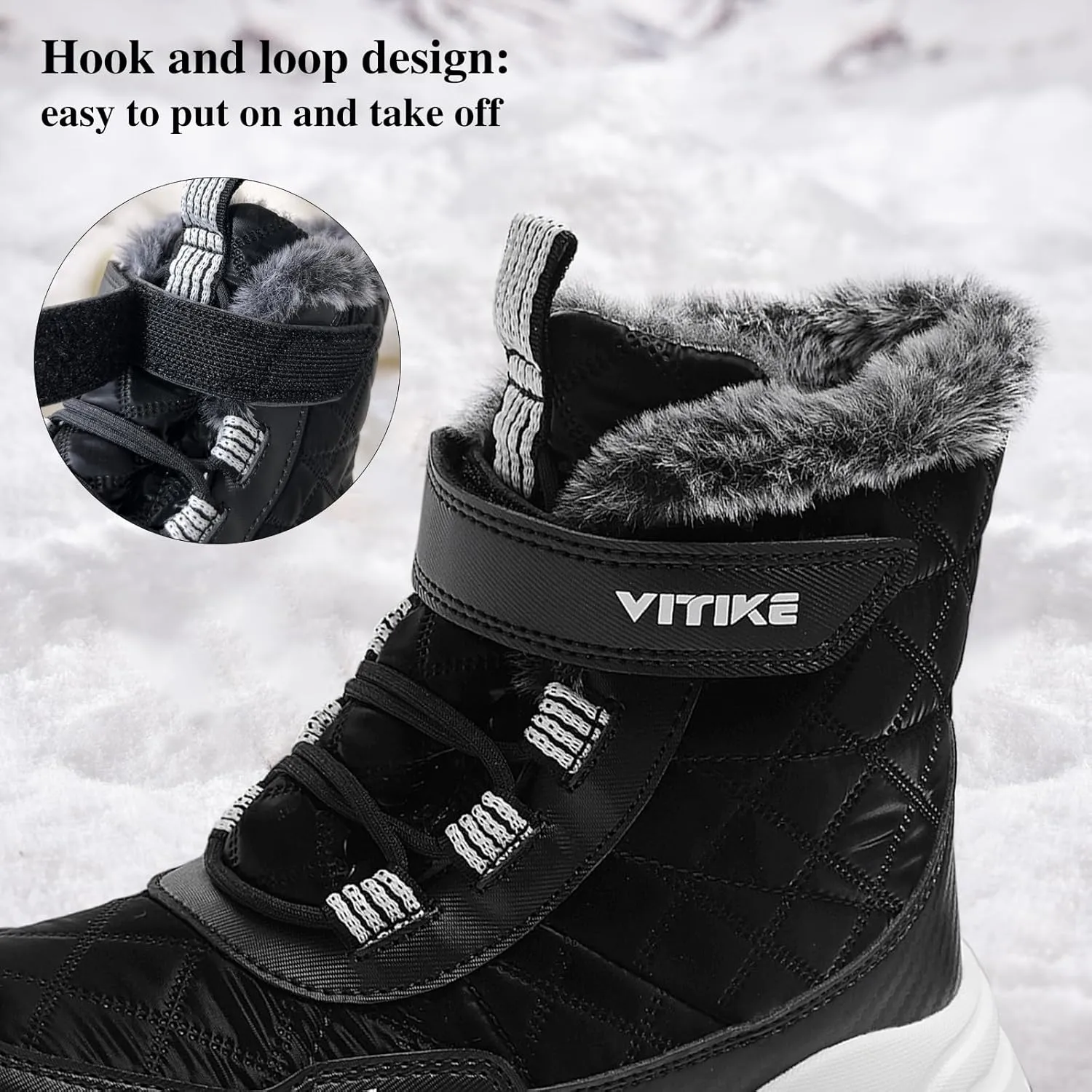 VITUOFLY Boys Hiking Boots Kids Hiking Shoes Girls Outdoor Warm Winter Snow Boots Adventure Trekking Shoes Anti-skid Sneakers Steel Buckle Durable Comfortable