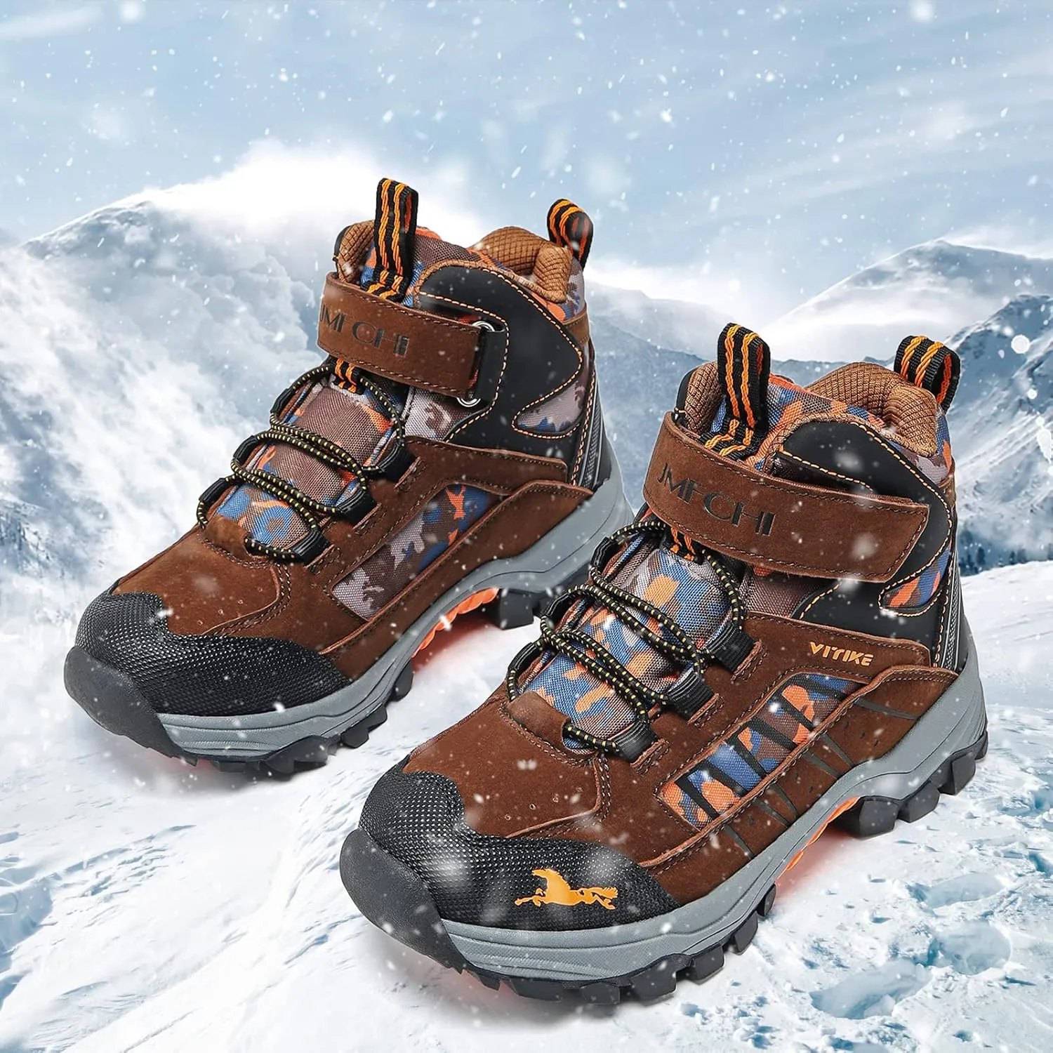 VITUOFLY Boys Hiking Boots Kids Hiking Shoes Girls Outdoor Warm Winter Snow Boots Adventure Trekking Shoes Anti-skid Sneakers Steel Buckle Durable Comfortable