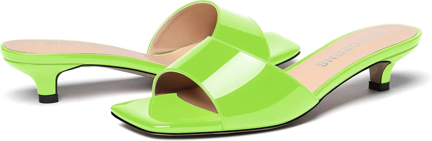 WAYDERNS Women's Square Toe Patent Slip On Open Toe Open Toe Dating Fashion Kitten Low Heel Sandals 1.5 Inch