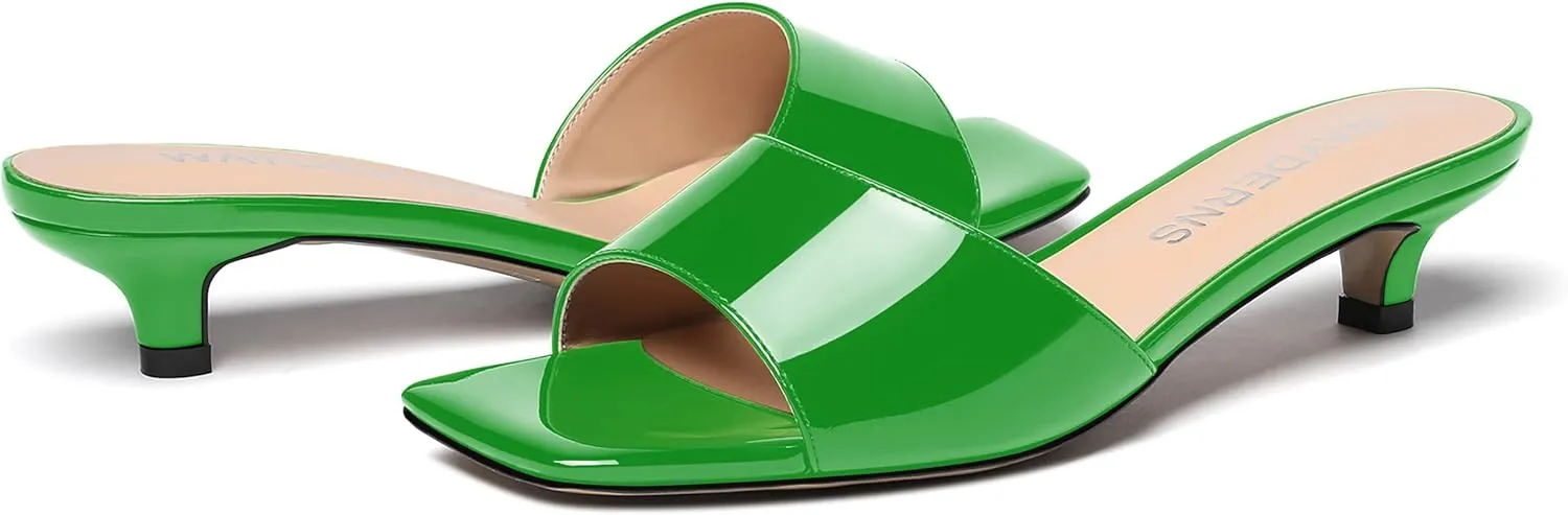 WAYDERNS Women's Square Toe Patent Slip On Open Toe Open Toe Dating Fashion Kitten Low Heel Sandals 1.5 Inch