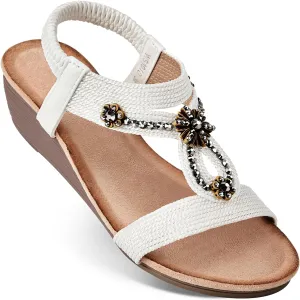 Wedge Sandals for Women Dressy - Summer Platform Comfortable Walking Open Toe Ankle Strap Womens Low Wedges Sandal