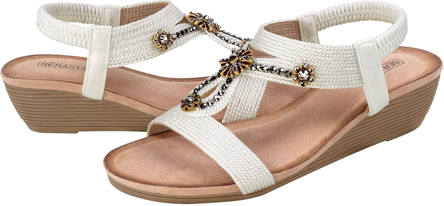 Wedge Sandals for Women Dressy - Summer Platform Comfortable Walking Open Toe Ankle Strap Womens Low Wedges Sandal