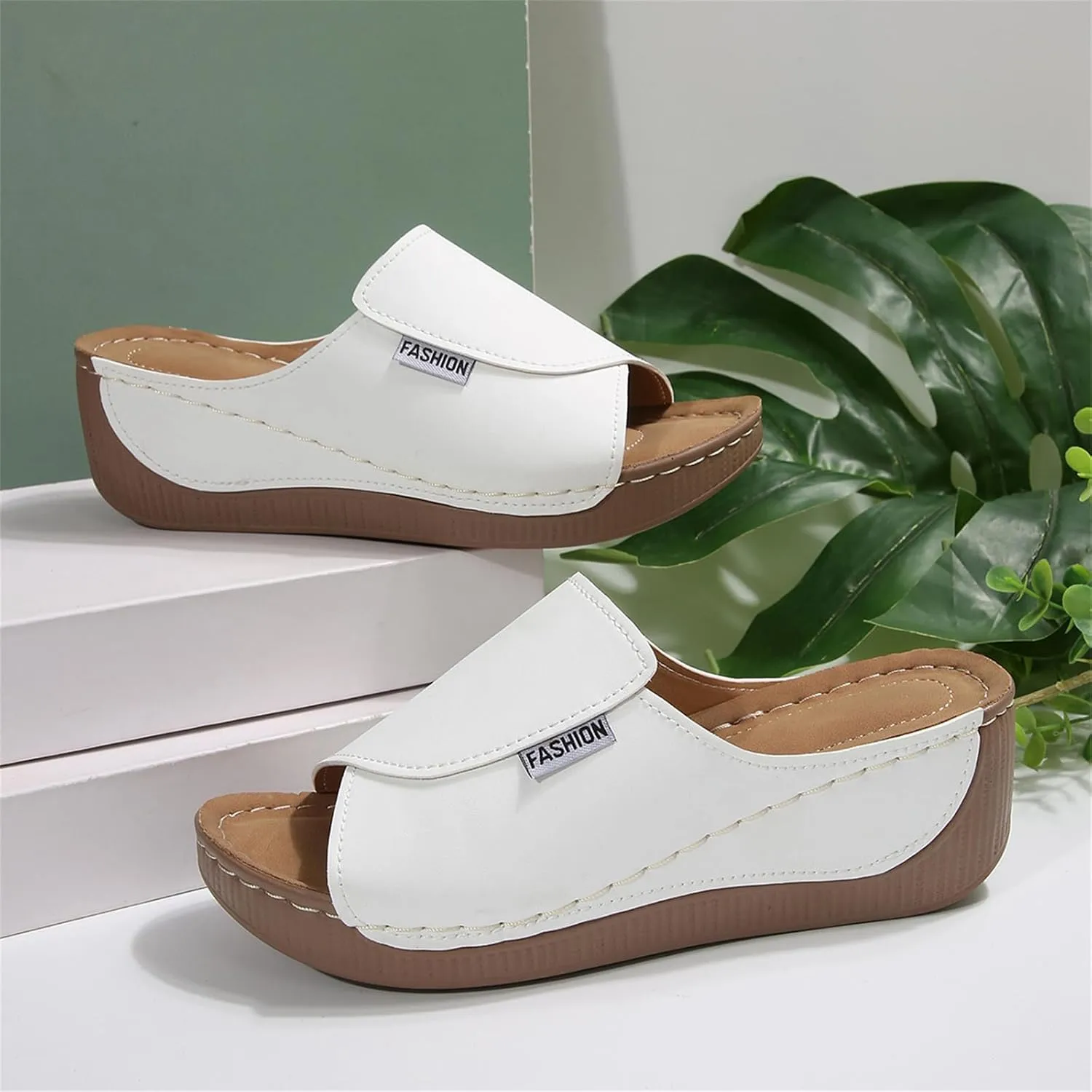 Wedge Sandals Women Fashion Platform Slip On Sandals Orthopedic Walking Sandal Comfortable Slippers Shoes with Arch Support Open Toe Flip Flops Vacation Beacha Shoes