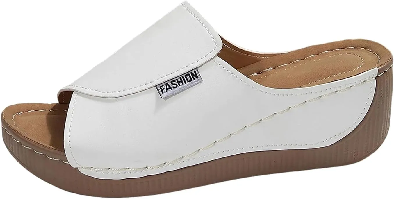 Wedge Sandals Women Fashion Platform Slip On Sandals Orthopedic Walking Sandal Comfortable Slippers Shoes with Arch Support Open Toe Flip Flops Vacation Beacha Shoes