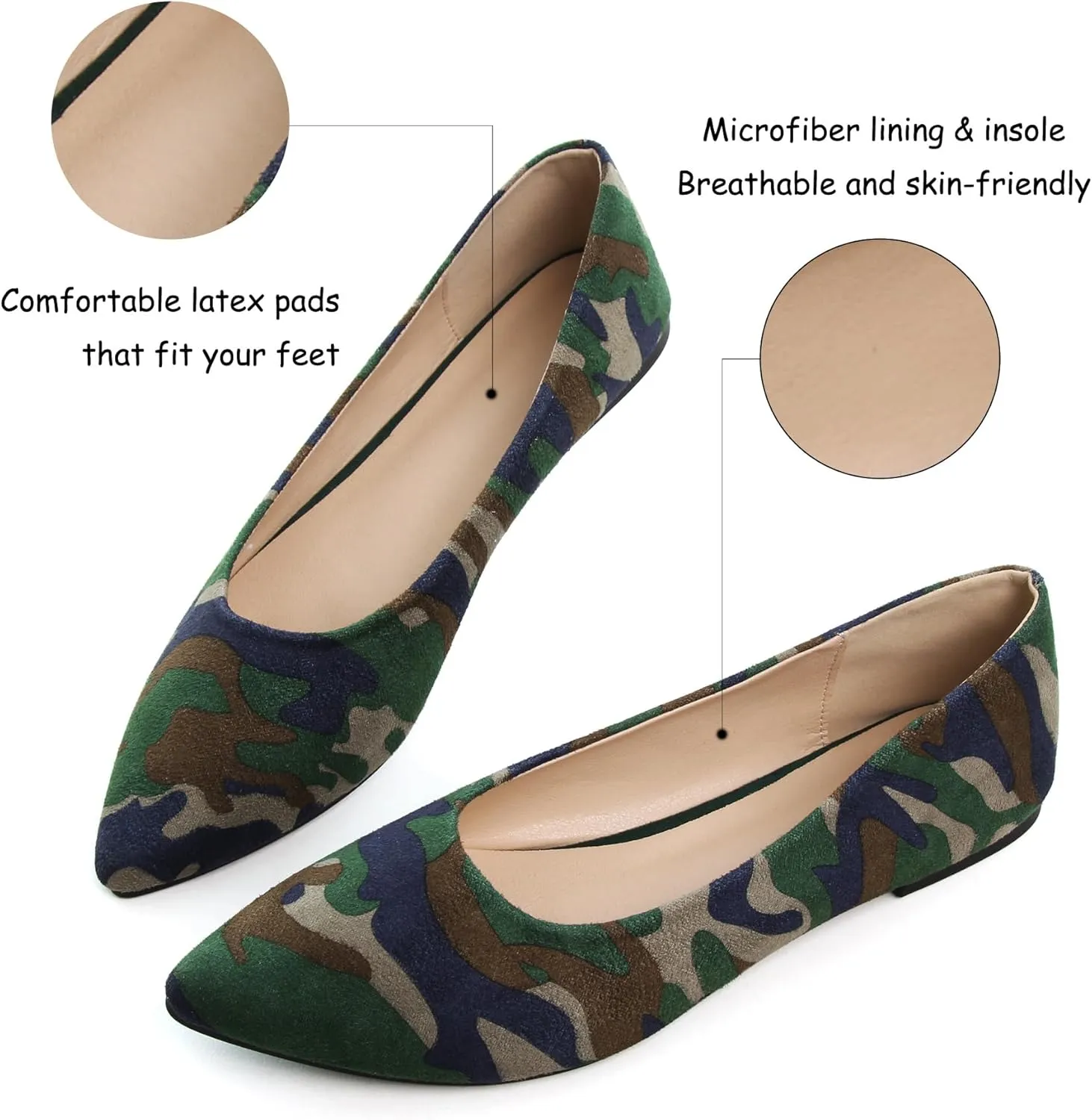 WENJIAZHIZHI Womens Camouflage Ballet Flats Dress Shoes for Women Dressy Comfortable Pointed Toe Slip On Shoes Go Hiking