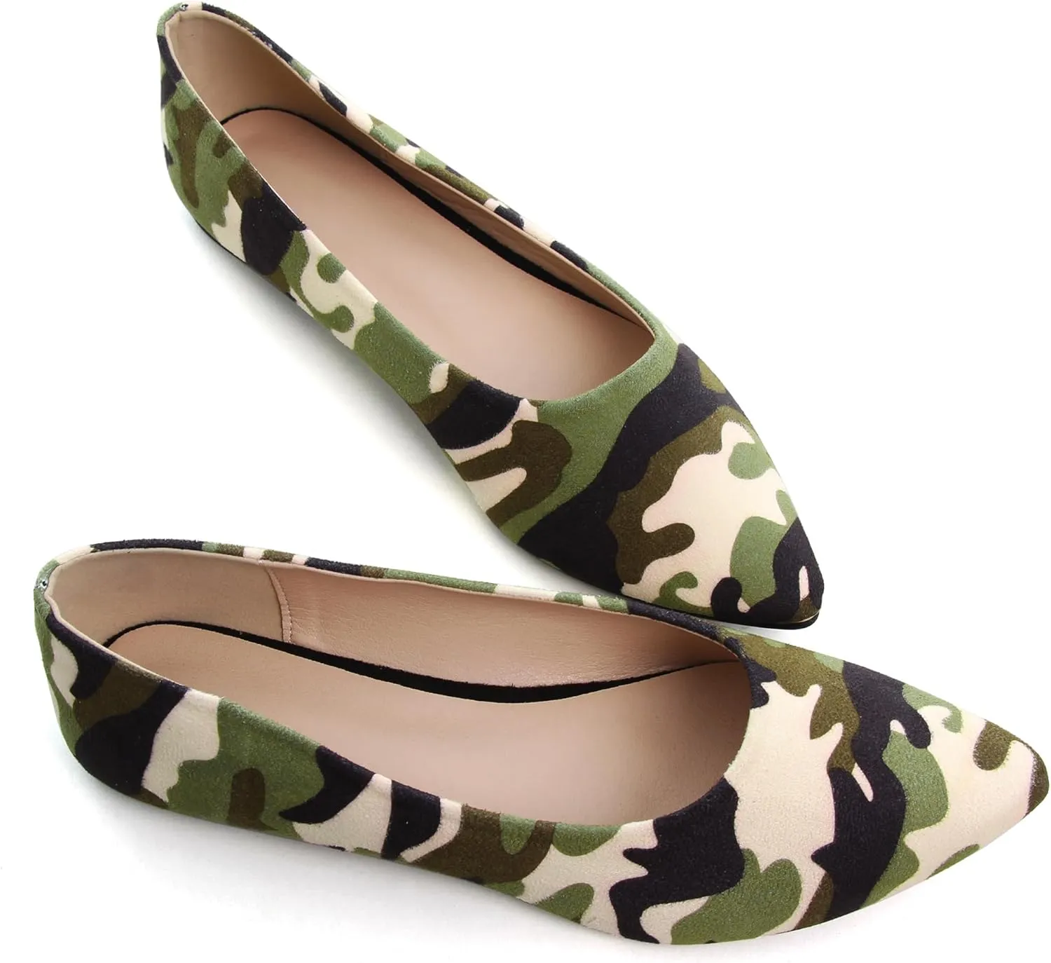 WENJIAZHIZHI Womens Camouflage Ballet Flats Dress Shoes for Women Dressy Comfortable Pointed Toe Slip On Shoes Go Hiking