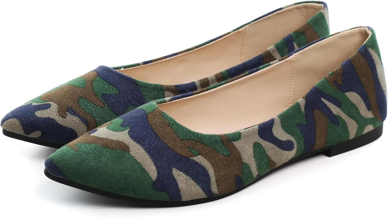 WENJIAZHIZHI Womens Camouflage Ballet Flats Dress Shoes for Women Dressy Comfortable Pointed Toe Slip On Shoes Go Hiking