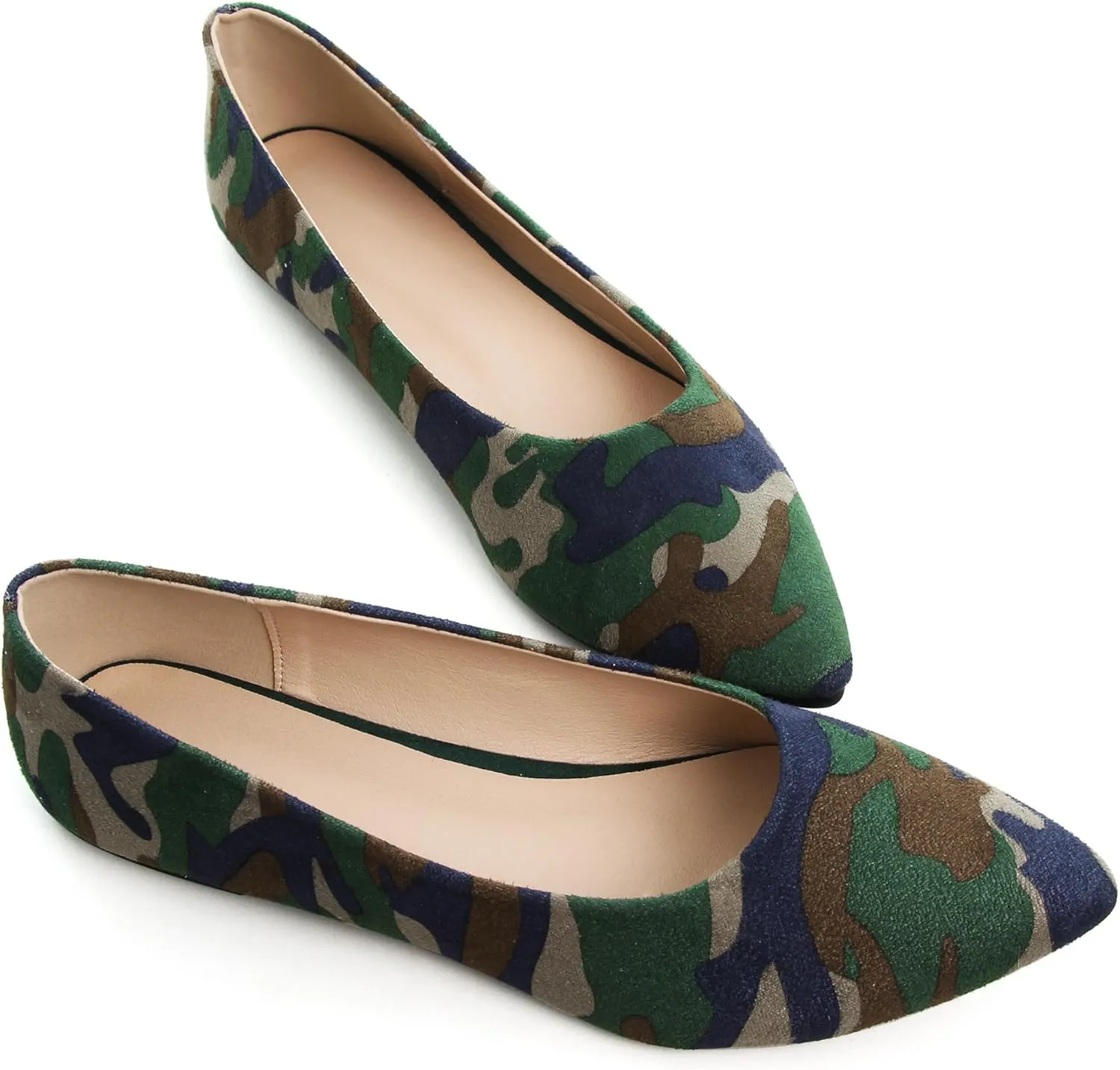 WENJIAZHIZHI Womens Camouflage Ballet Flats Dress Shoes for Women Dressy Comfortable Pointed Toe Slip On Shoes Go Hiking