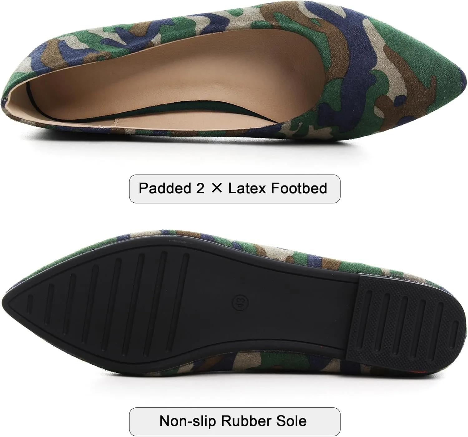 WENJIAZHIZHI Womens Camouflage Ballet Flats Dress Shoes for Women Dressy Comfortable Pointed Toe Slip On Shoes Go Hiking