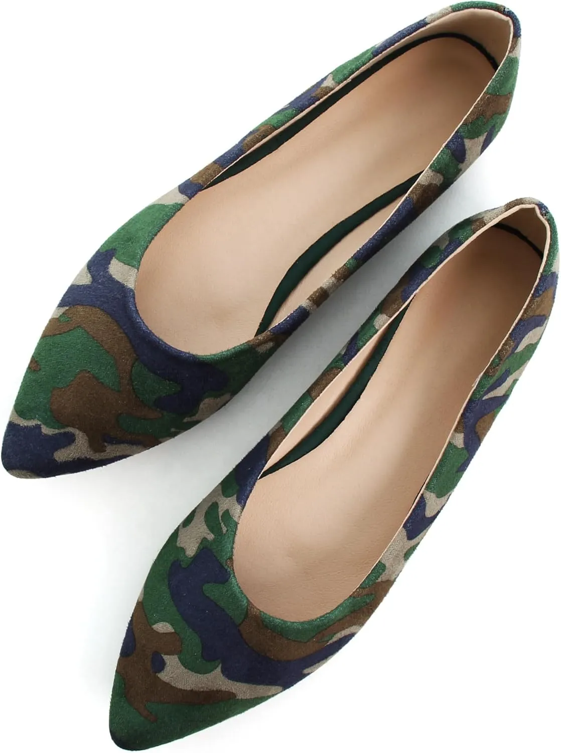 WENJIAZHIZHI Womens Camouflage Ballet Flats Dress Shoes for Women Dressy Comfortable Pointed Toe Slip On Shoes Go Hiking