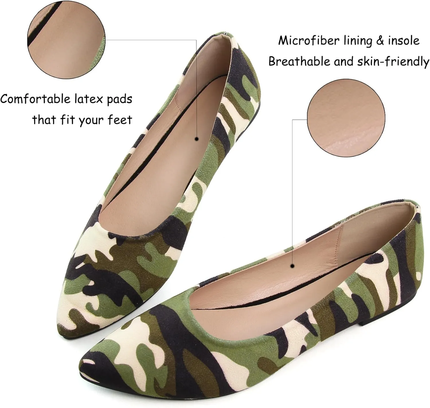 WENJIAZHIZHI Womens Camouflage Ballet Flats Dress Shoes for Women Dressy Comfortable Pointed Toe Slip On Shoes Go Hiking