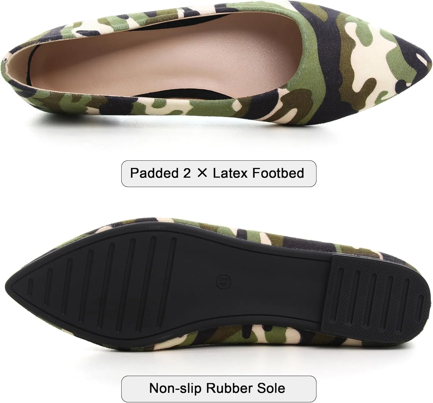 WENJIAZHIZHI Womens Camouflage Ballet Flats Dress Shoes for Women Dressy Comfortable Pointed Toe Slip On Shoes Go Hiking