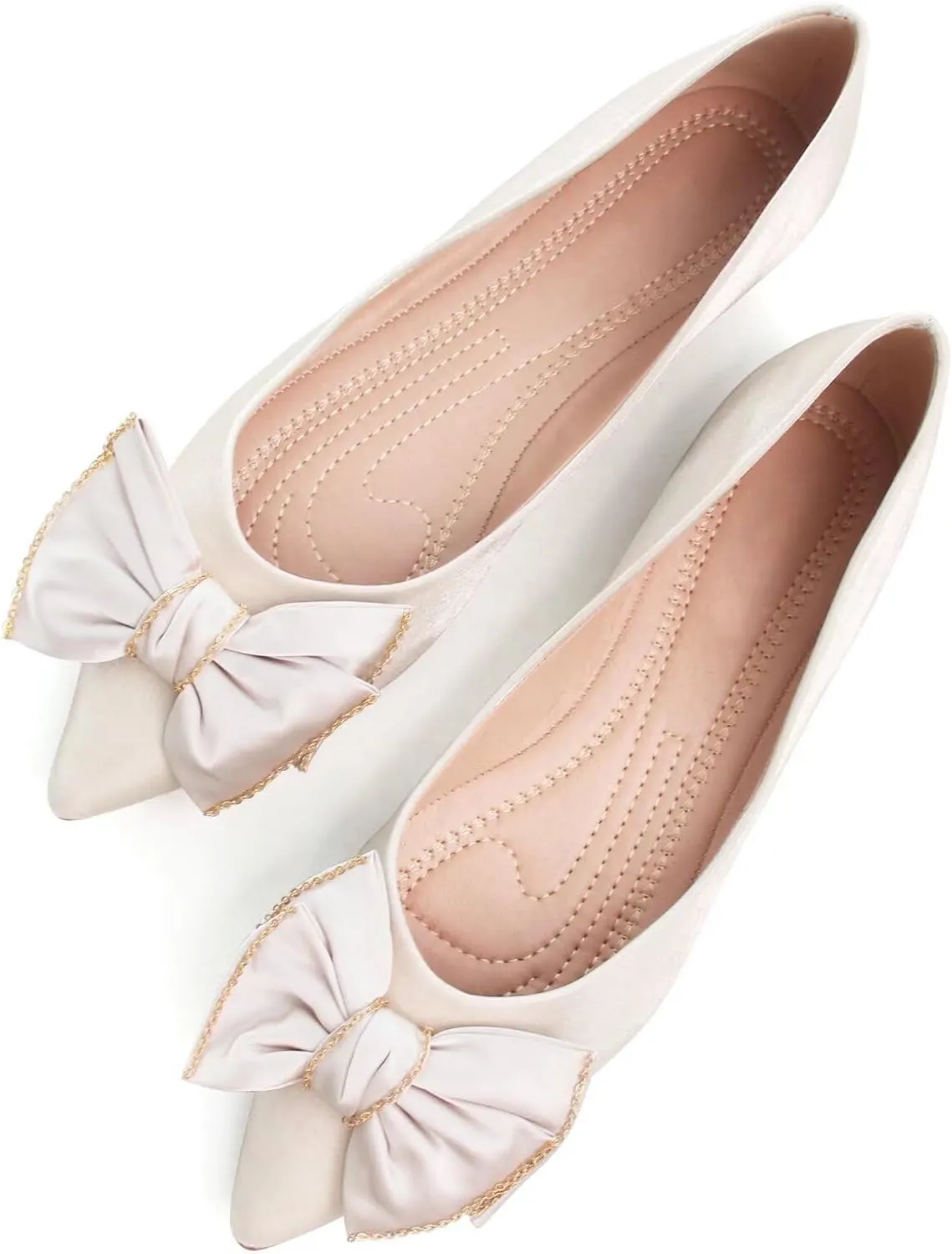 WENJIAZHIZHI Womens Glittery Bow Ballet Flats Pointed Toe Loafers Flat Dress Shoes for Women Wedding Dressy Comfortable