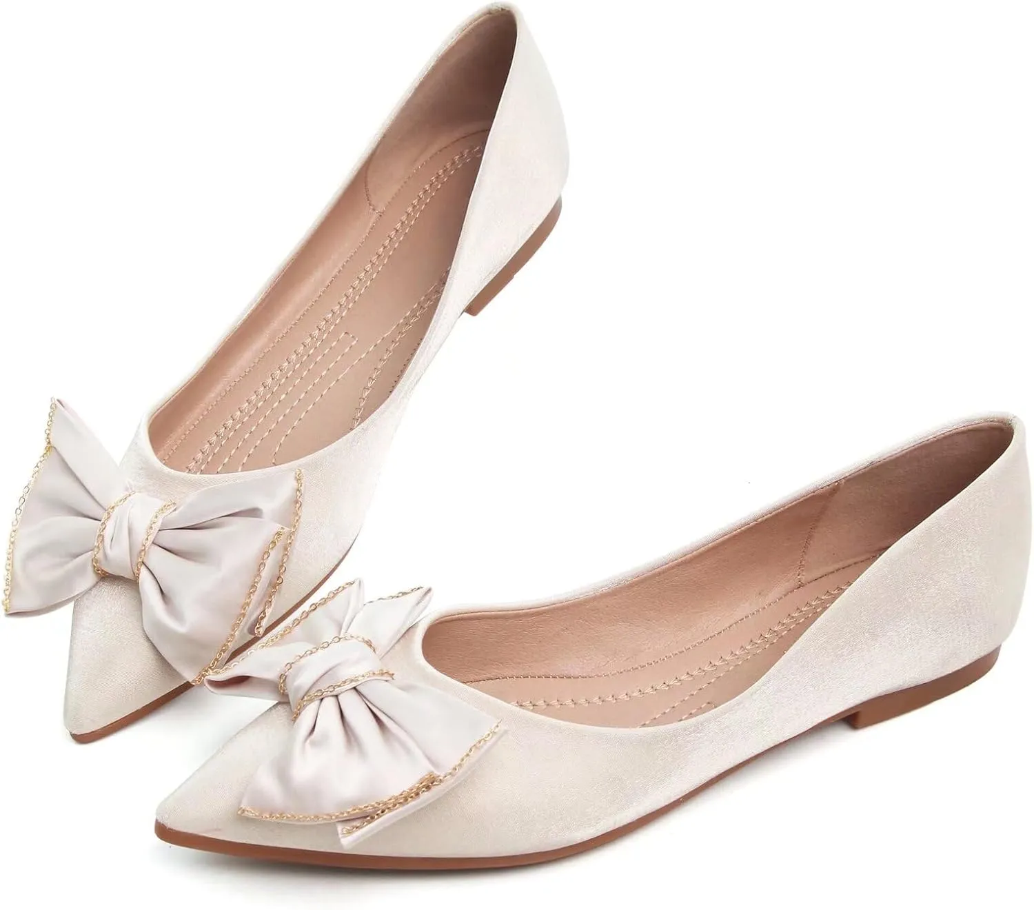 WENJIAZHIZHI Womens Glittery Bow Ballet Flats Pointed Toe Loafers Flat Dress Shoes for Women Wedding Dressy Comfortable