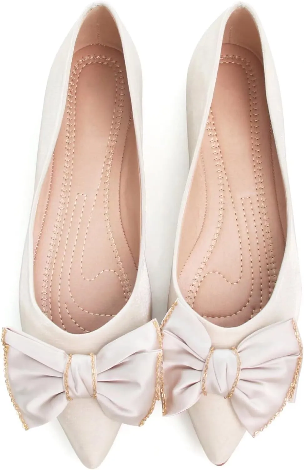 WENJIAZHIZHI Womens Glittery Bow Ballet Flats Pointed Toe Loafers Flat Dress Shoes for Women Wedding Dressy Comfortable