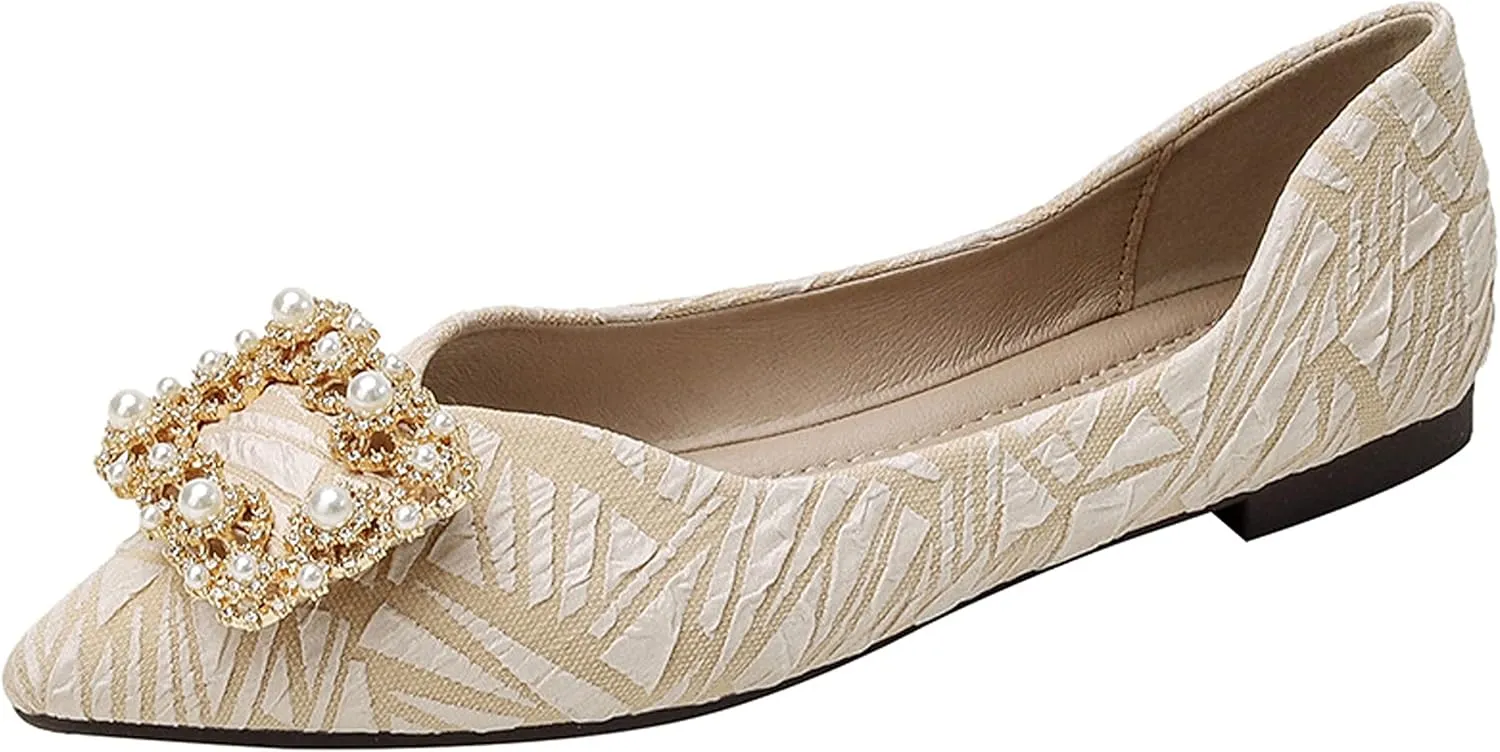 WENJIAZHIZHI Women's Rhinestones Pointed Toe Ballet Flats Casual Slip-On Walking Flats Loafers for Women Dressy Comfortable Shoes