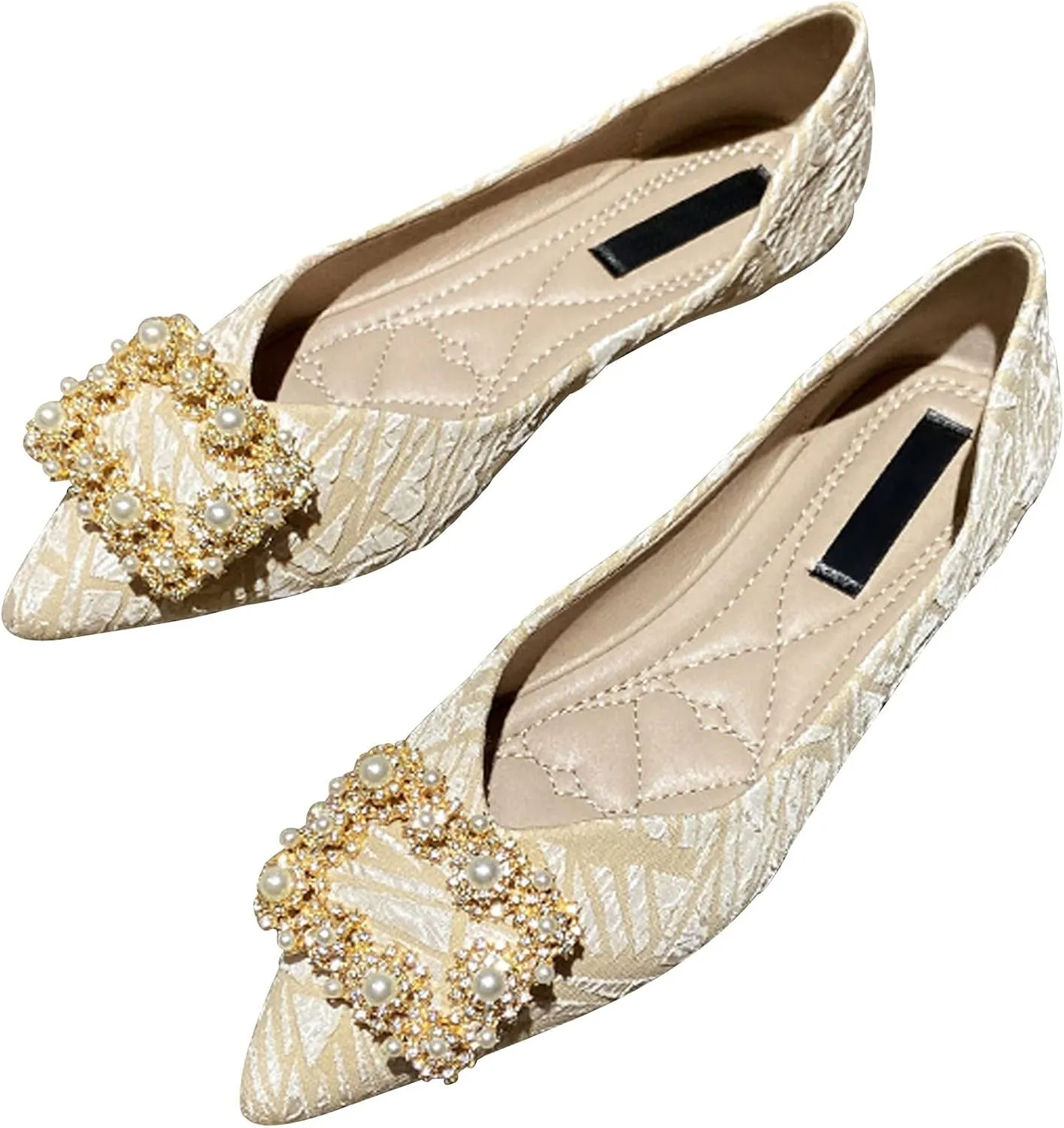 WENJIAZHIZHI Women's Rhinestones Pointed Toe Ballet Flats Casual Slip-On Walking Flats Loafers for Women Dressy Comfortable Shoes