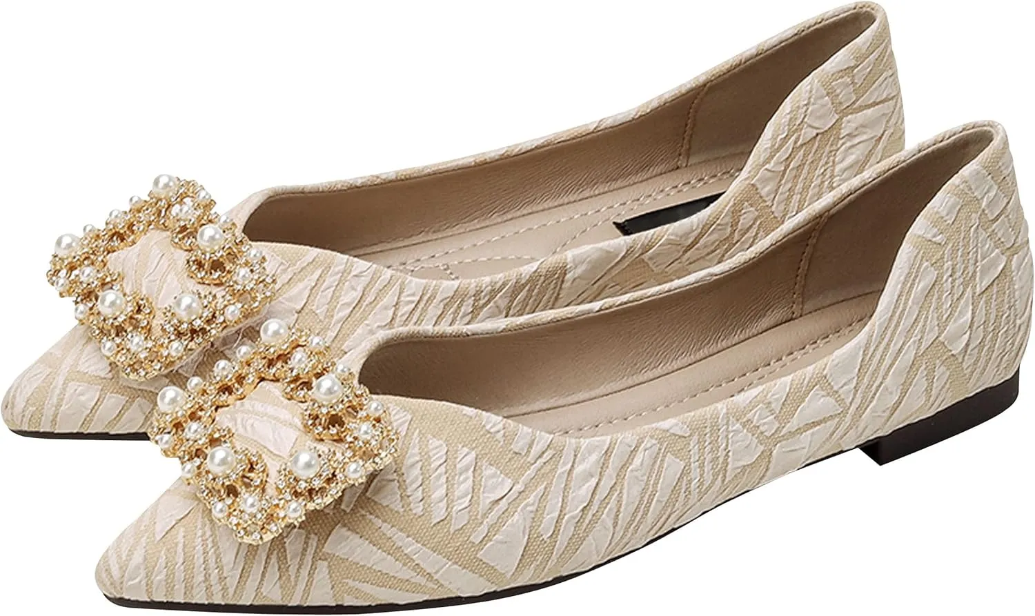 WENJIAZHIZHI Women's Rhinestones Pointed Toe Ballet Flats Casual Slip-On Walking Flats Loafers for Women Dressy Comfortable Shoes