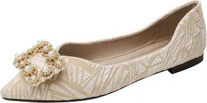 WENJIAZHIZHI Women's Rhinestones Pointed Toe Ballet Flats Casual Slip-On Walking Flats Loafers for Women Dressy Comfortable Shoes