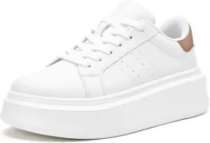 White Platform Sneakers for Women - Ultra Lightweight Classic Leather Walking Tennis Shoes Comfortable Lace Up Fashion Casual Shoes for Indoor Outdoor Travel Work