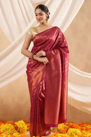 Wine Silk Woven Saree