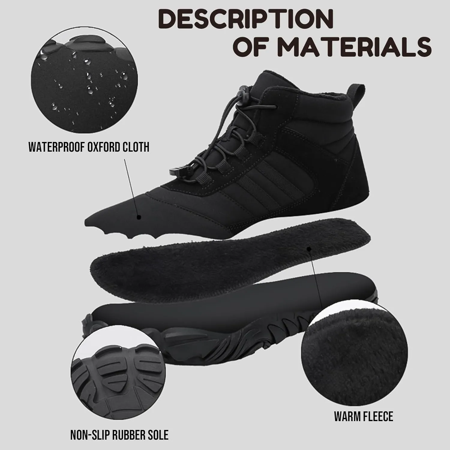 Winter Hike Barefoot boot Shoes for Women Men Waterproof Fleece warmth hiking boots Wide Toe Box Walking shoes