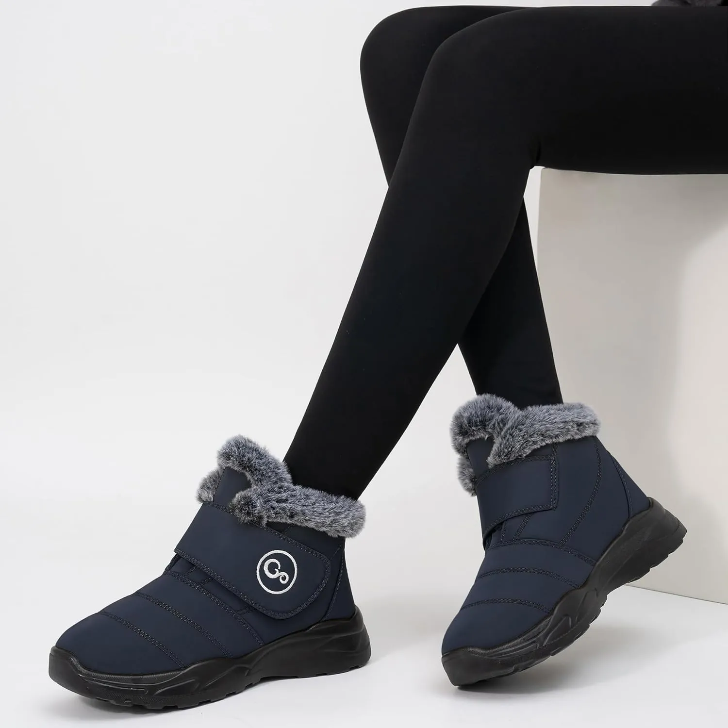 Winter Snow Boots for Women Waterproof: Fur Lined Warm Womens Boots Anti Slip Hook Loop Comfortable Booties Outdoor